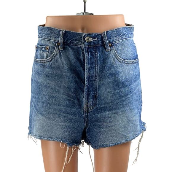 Pacsun Blue Ultra High Rise Frayed Hem Wide Leg Vintage Denim Jeans Shorts Sz 28 - Picture 1 of 7